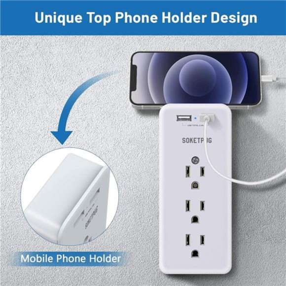 Surge Protector Outlet Extender, USB Wall Charger, SOKETPUG Multi Plug Outlet - Picture 3 of 5